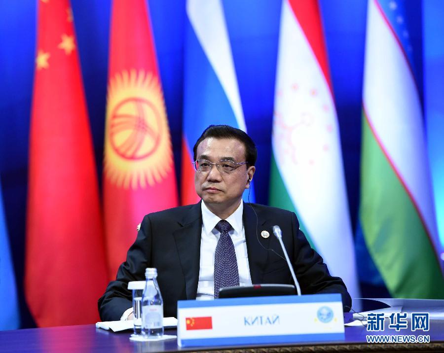12月15日，中國國務院總理李克強在阿斯塔納出席上海合作組織成員國政府首腦理事會第十三次會議。 新華社記者 饒愛民 攝 