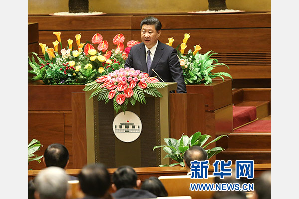 11月6日，中共中央總書記、國家主席習近平在越南國會發表題為《共同譜寫中越友好新篇章》的重要演講。 新華社記者 龐興雷 攝